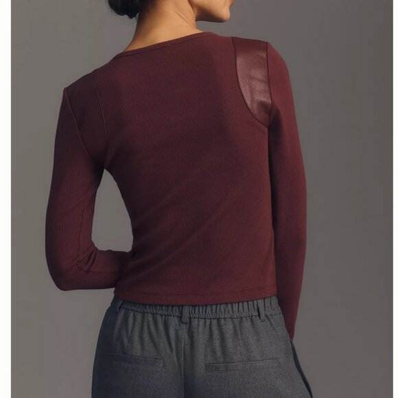 Anthropologie Maeve Faux Leather-Inset Pullover Various sizes NWT - Picture 3 of 4